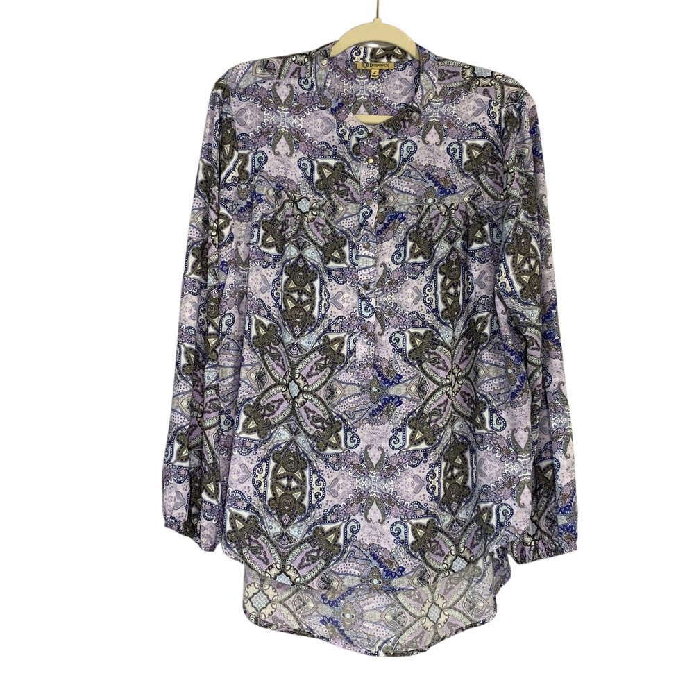 Democracy Women's Purple Paisley Long Sleeve Button Up Blouse Size‎ L